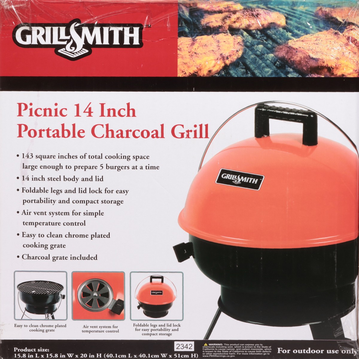 slide 8 of 12, Grillsmith Portable Picnic 14 Inch Charcoal Grill 1 ea, 1 ct