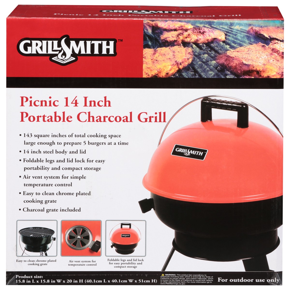 slide 6 of 12, Grillsmith Portable Picnic 14 Inch Charcoal Grill 1 ea, 1 ct