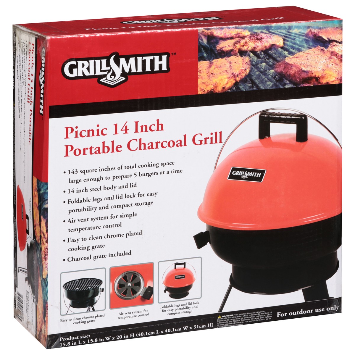 slide 10 of 12, Grillsmith Portable Picnic 14 Inch Charcoal Grill 1 ea, 1 ct