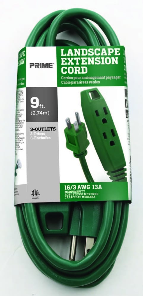 slide 1 of 1, Prime Wire & Cable Holiday 3-Outlet Indoor Extension Cord - Sjt 16/3 - 9 Foot, 9 ft