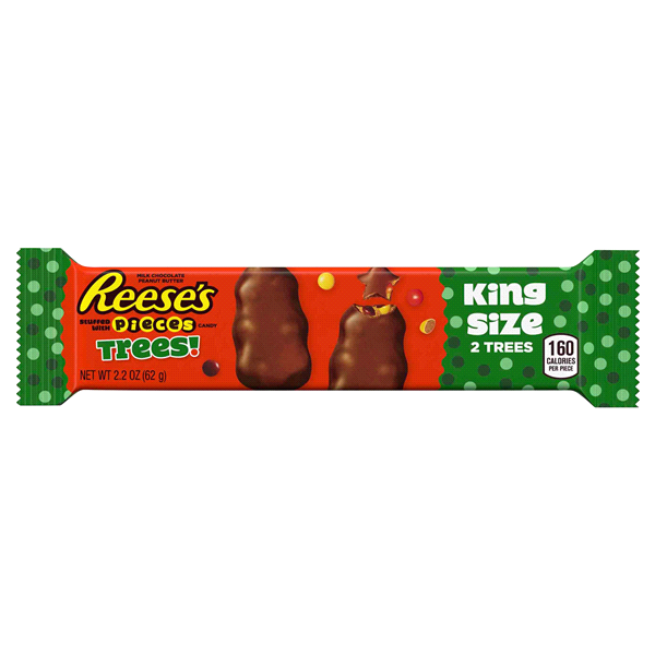 slide 1 of 1, Reese's Stuffed With Pieces Milk Chocolate Peanut Butter Trees Candy Holiday King Size Pack, 2.2 oz