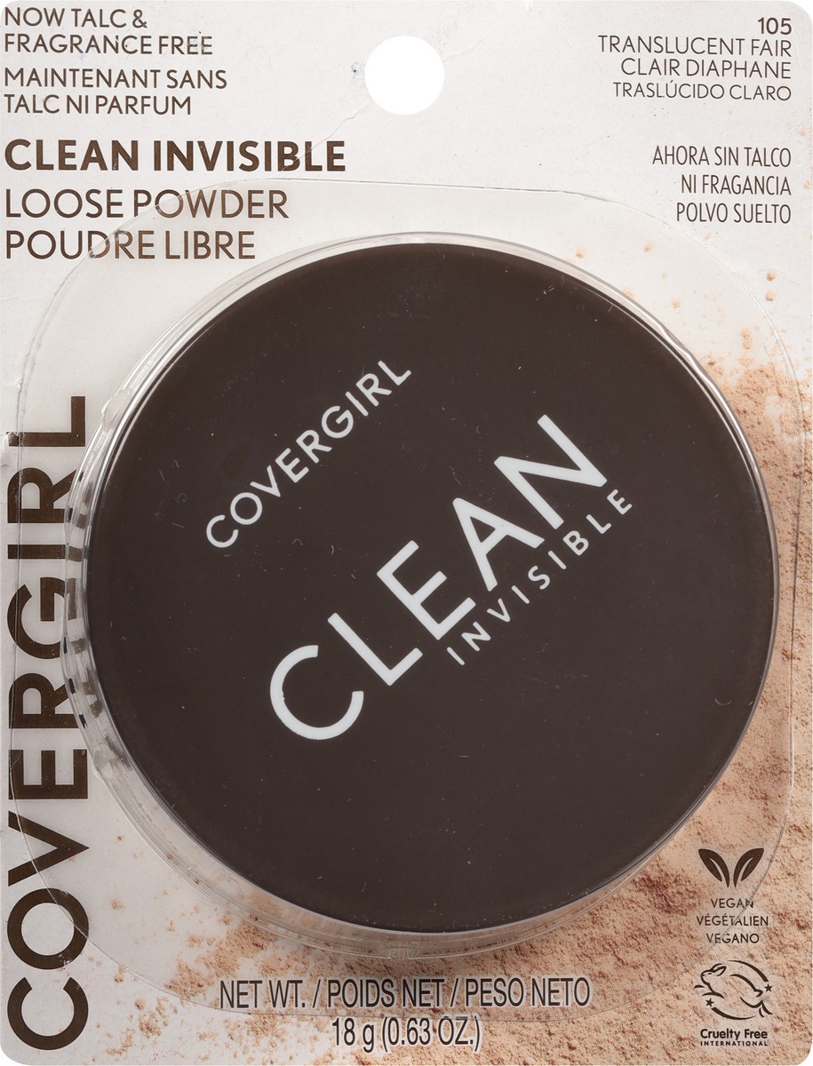slide 8 of 10, Covergirl COVERGIRL Clean Invisible Loose Powder -  Loose Powder, Setting Powder, Vegan Formula - Translucent Fair, 20g (0.7 oz), 18 g
