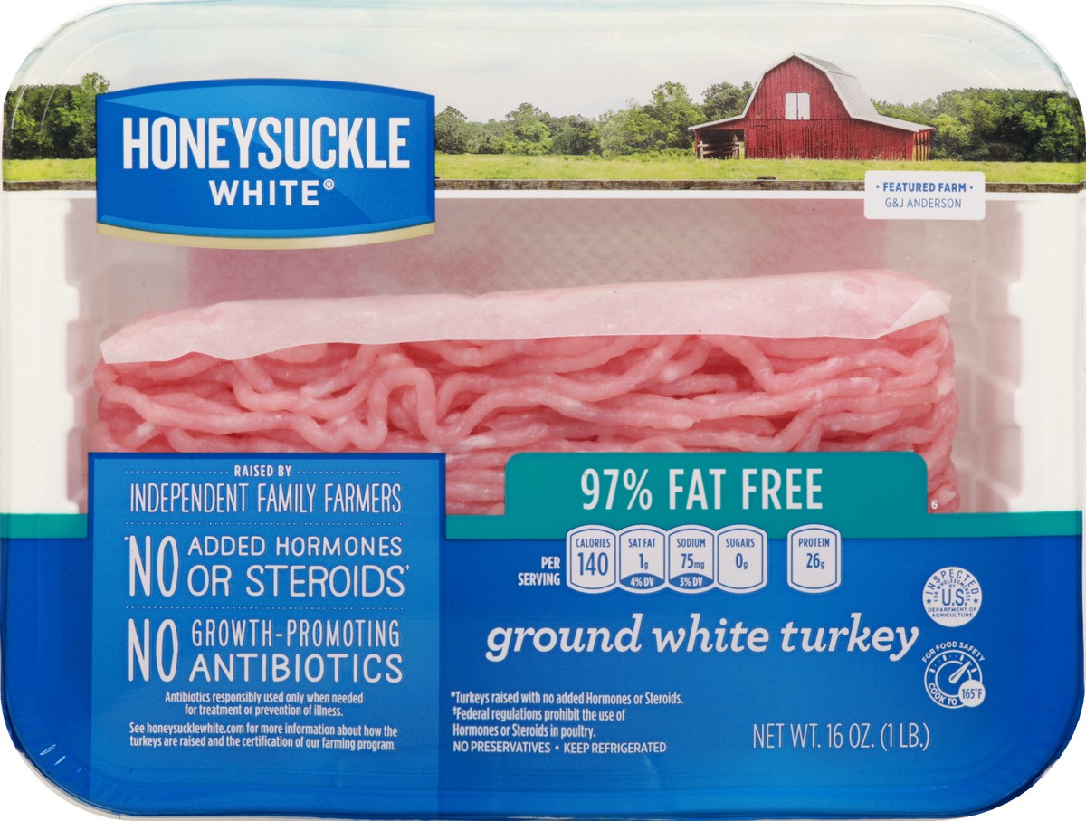 slide 7 of 10, Honeysuckle White 97% Fat Free Ground White Turkey Tray, 1 lb., 16 oz