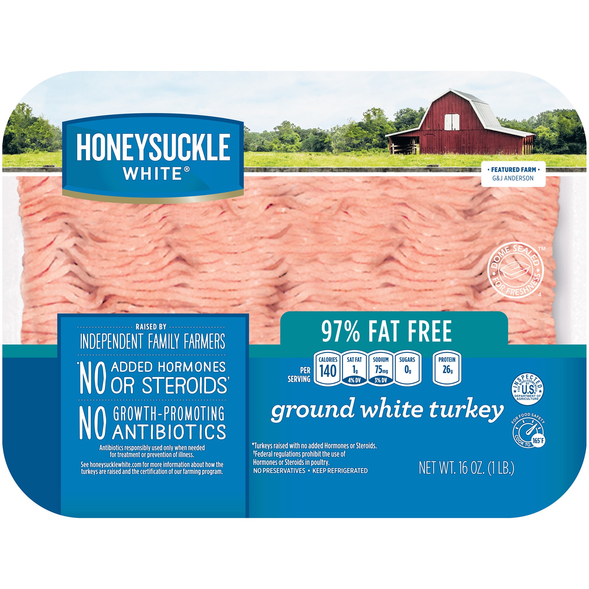 slide 1 of 10, Honeysuckle White 97% Fat Free Ground White Turkey Tray, 1 lb., 16 oz