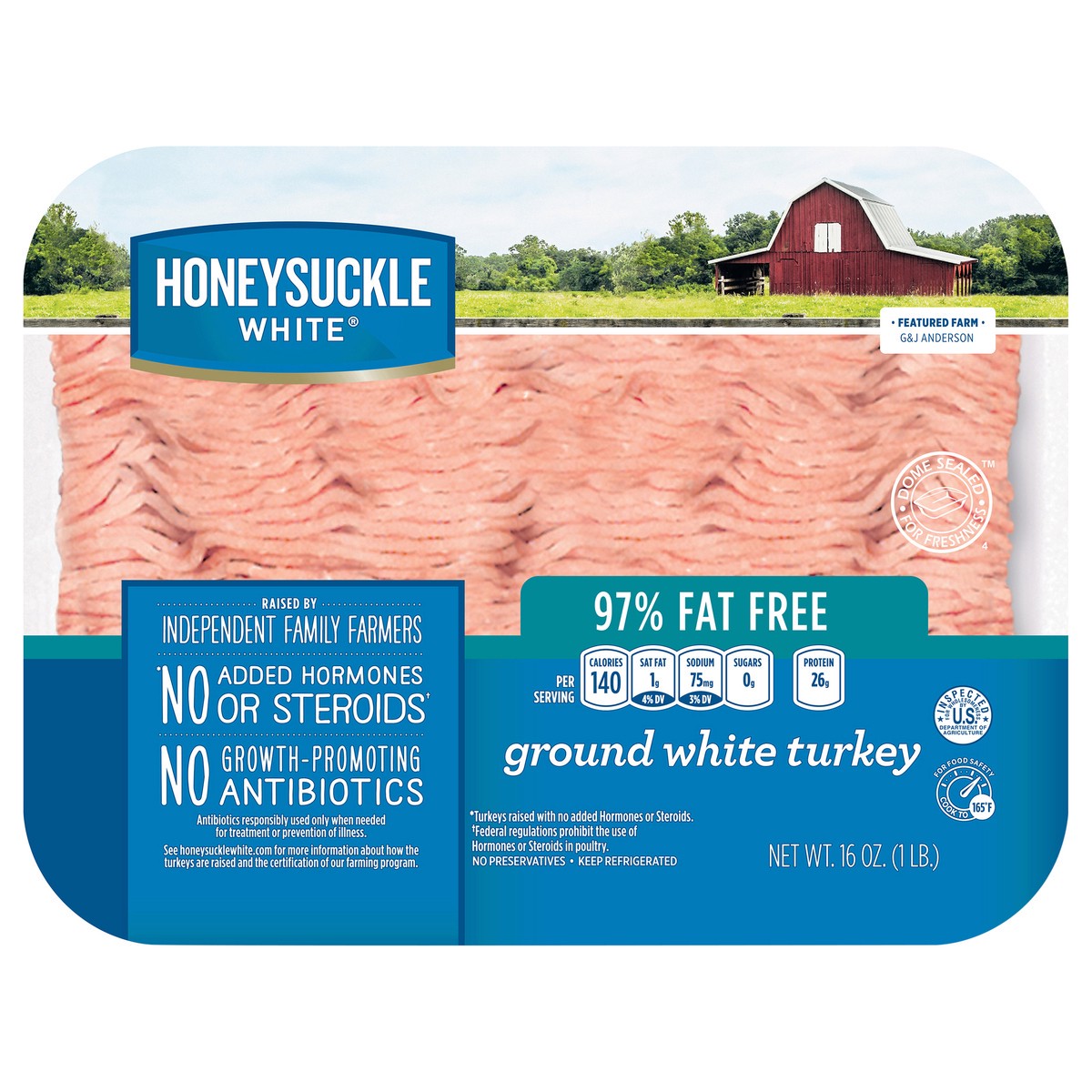 slide 1 of 10, Honeysuckle White 97% Fat Free Ground White Turkey Tray, 1 lb., 16 oz