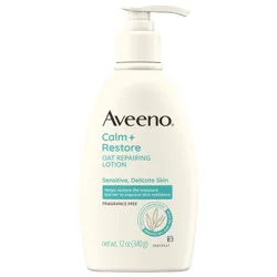 Aveeno Calm + Restore Oat Repairing Body Lotion for Sensitive Skin, Daily Moisturizer with Prebiotic Oat, Aloe & Pro-Vitamin B5 Helps Restore Skin's Moisture Barrier, Fragrance Free, 12 oz