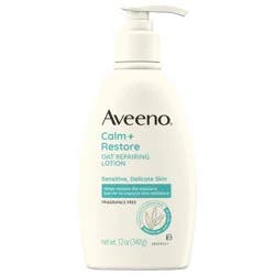 Aveeno Calm + Restore Oat Repairing Body Lotion for Sensitive Skin, Daily Moisturizer with Prebiotic Oat, Aloe & Pro-Vitamin B5 Helps Restore Skin's Moisture Barrier, Fragrance Free, 12 oz