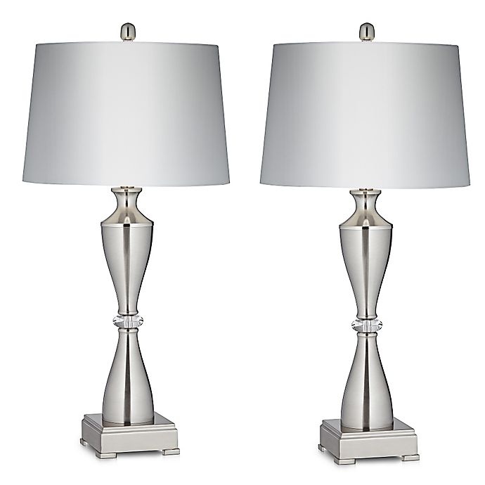 slide 1 of 1, Pacific Coast Lighting Brancus Table Lamp - Brushed Nickel with Faux Silk Shade, 2 ct
