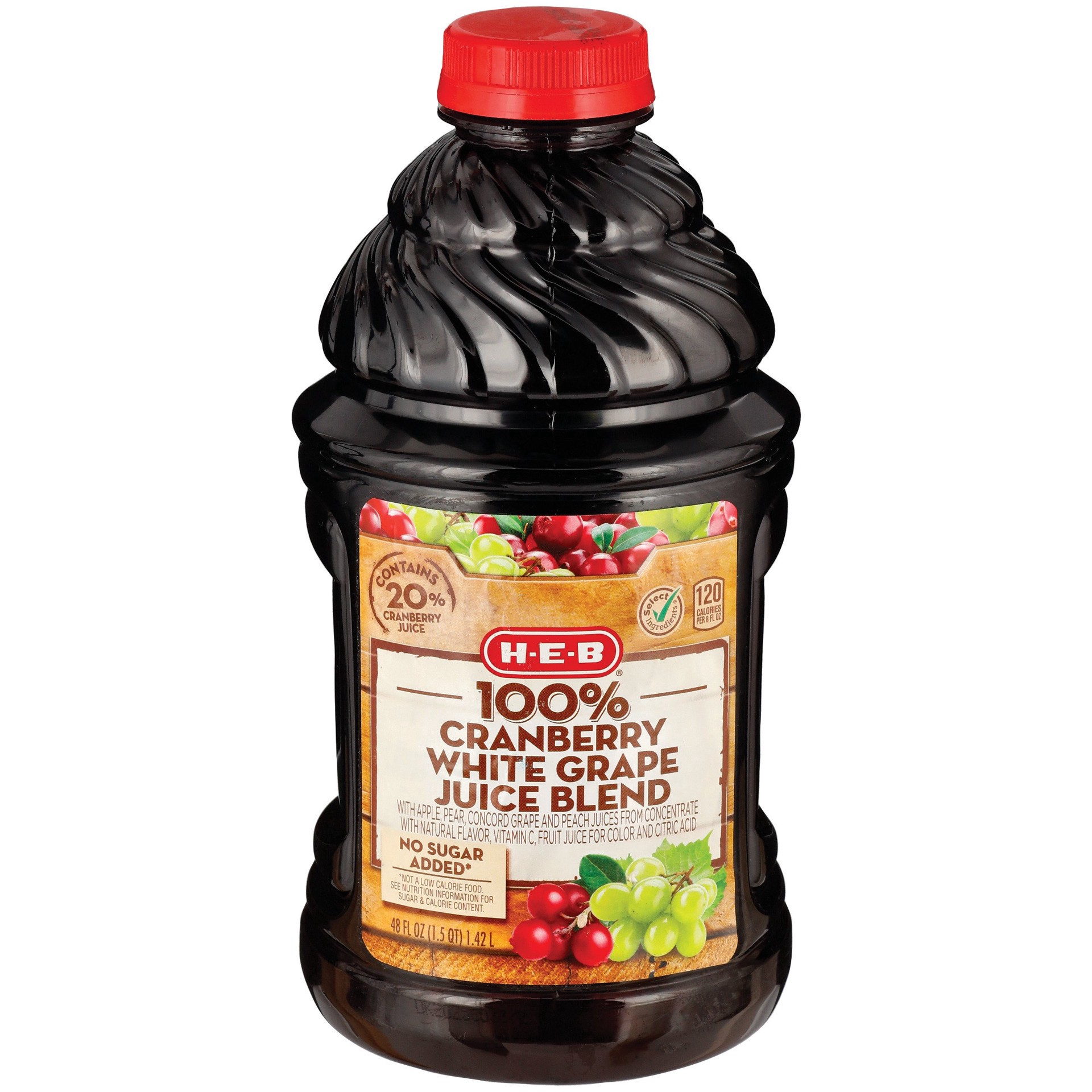slide 1 of 1, H-E-B 100% Cranberry White Grape Juice Blend, 48 oz