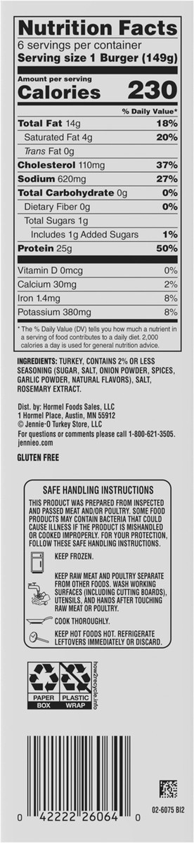 slide 5 of 6, JENNIE-O Frozen Turkey Burger Seasoned, 6 ct