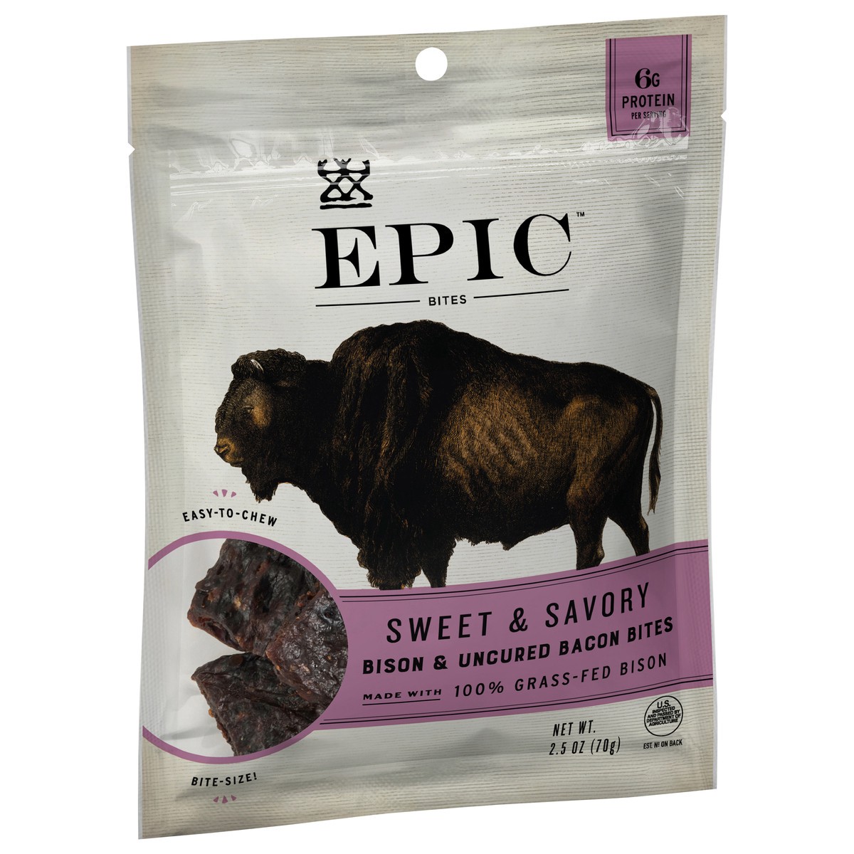 slide 2 of 9, Epic Sweet & Savory Bison & Uncured Bacon Jerky Bites, 2.5 oz