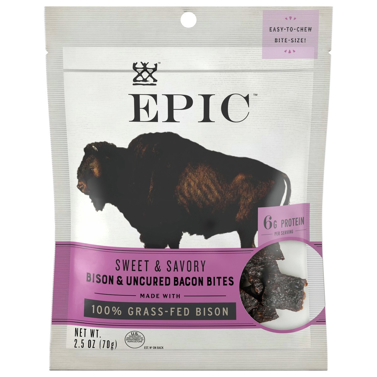 slide 1 of 9, EPIC Bison Bacon Protein Bites, Whole30, 2.5oz, 2.5 oz