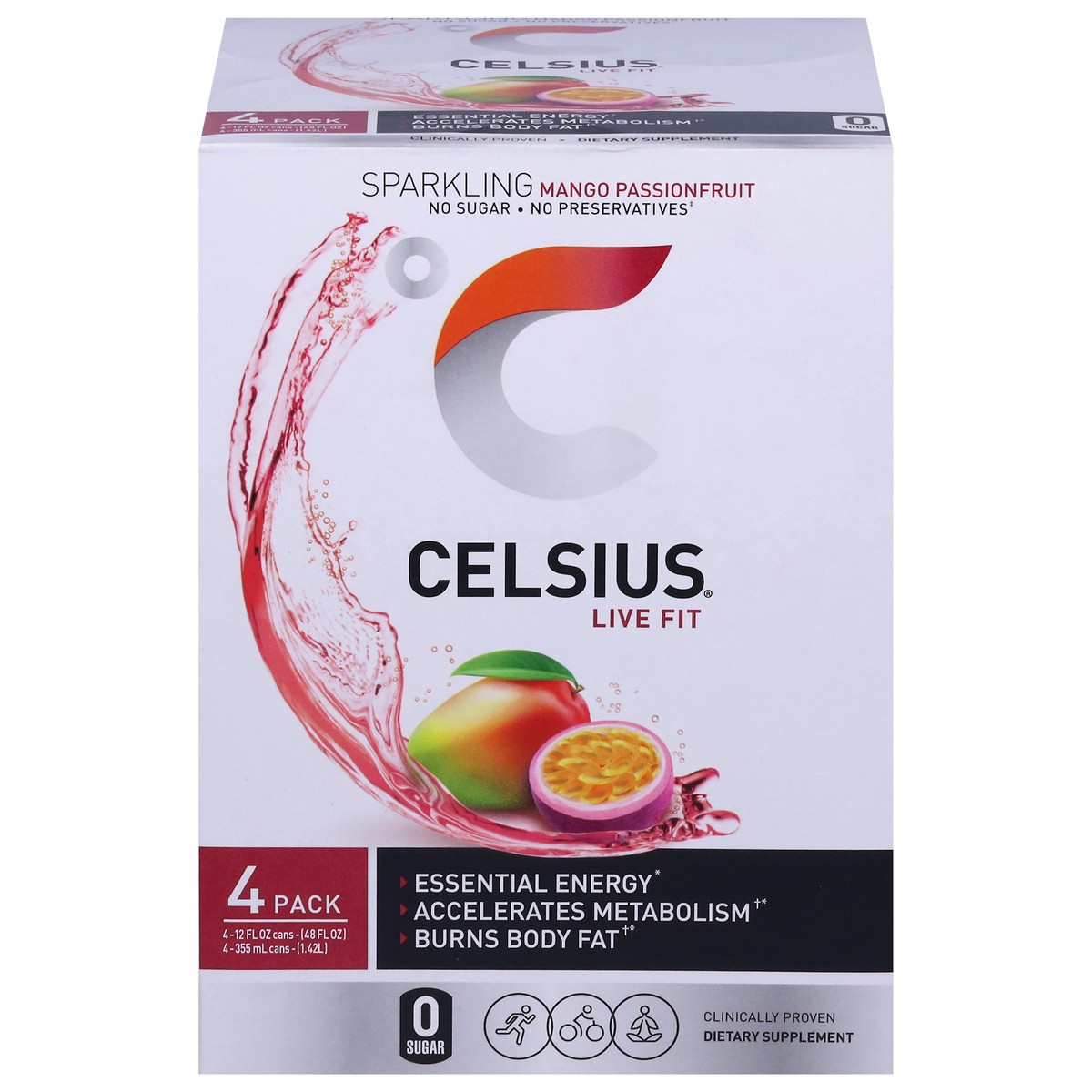 slide 1 of 5, CELSIUS Live Fit Sparkling Mango Passionfruit Energy Drink 4 - 12 fl oz Cans, 4 ct