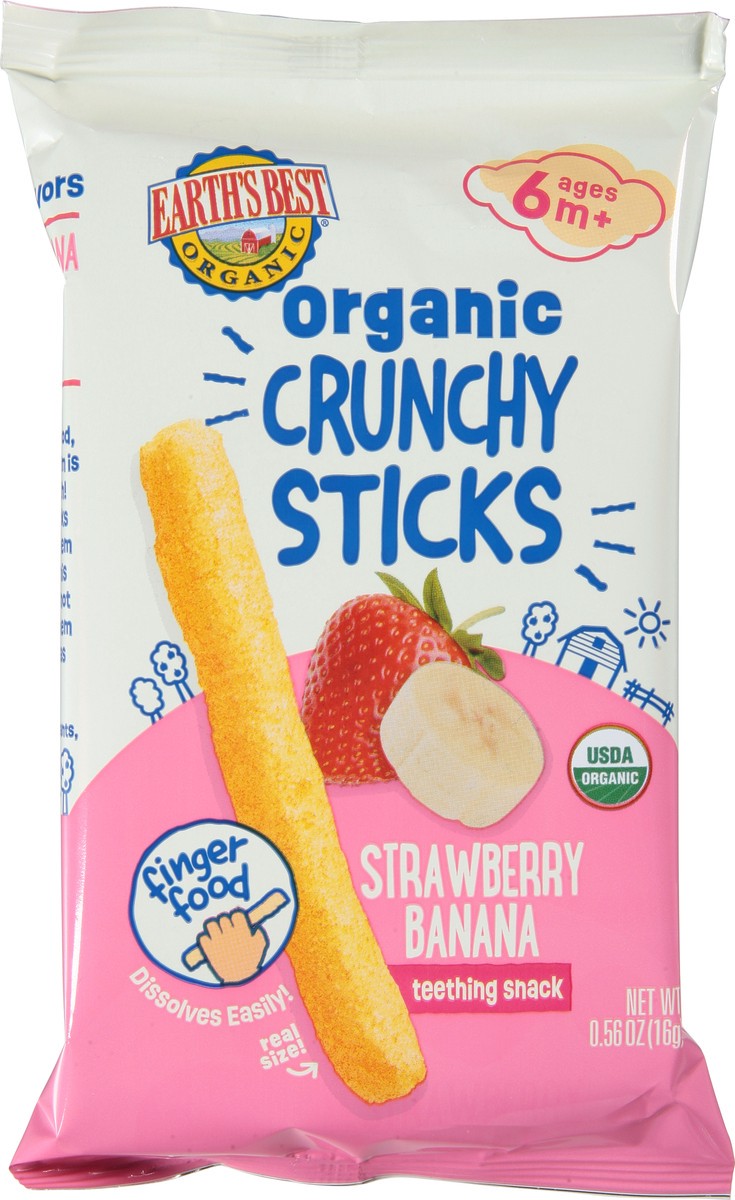 slide 9 of 9, Earth's Best Organic Crunchy Sticks Ages 6 m+ Strawberry Banana Teething Snack 0.56 oz, 0.56 oz