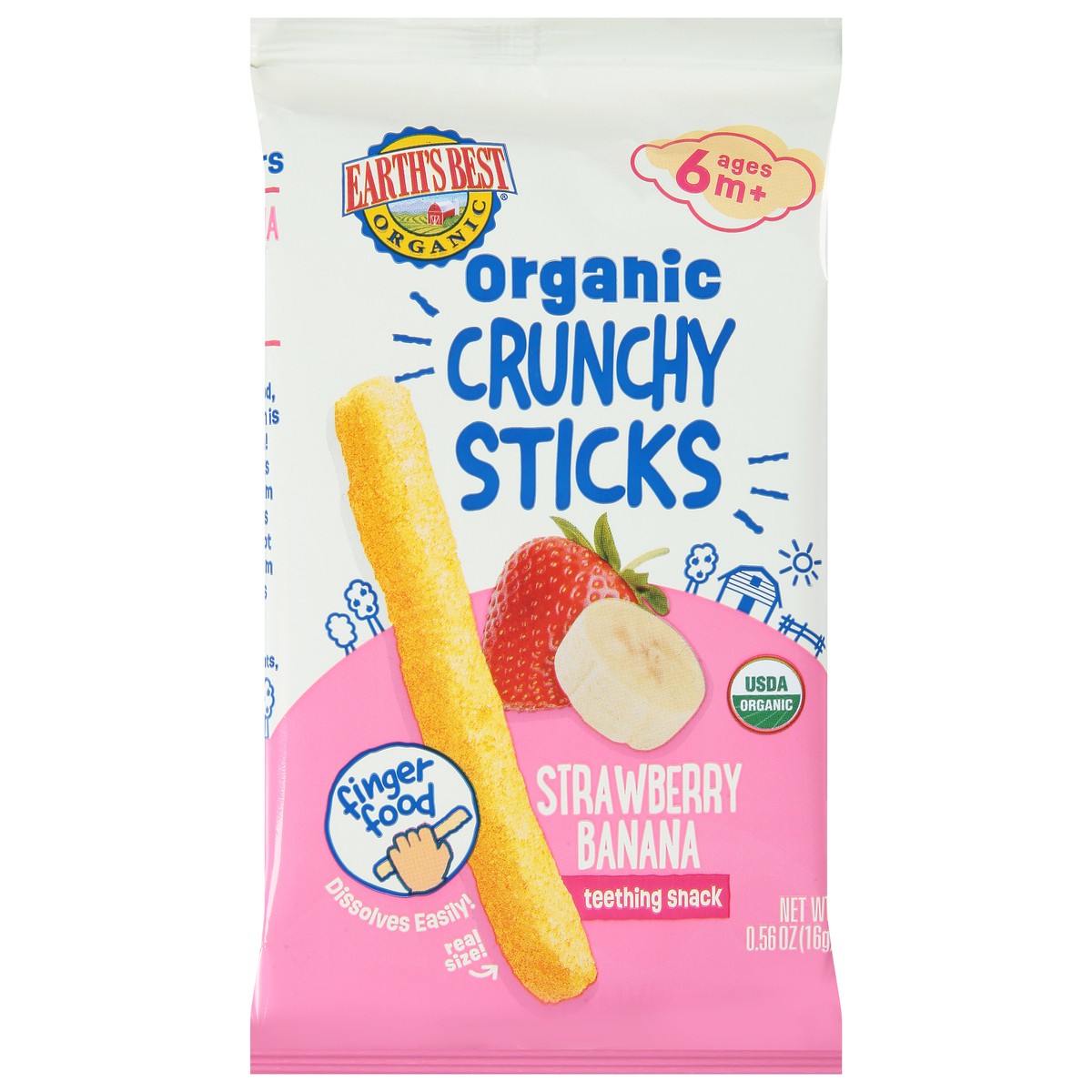 slide 6 of 9, Earth's Best Organic Crunchy Sticks Ages 6 m+ Strawberry Banana Teething Snack 0.56 oz, 0.56 oz