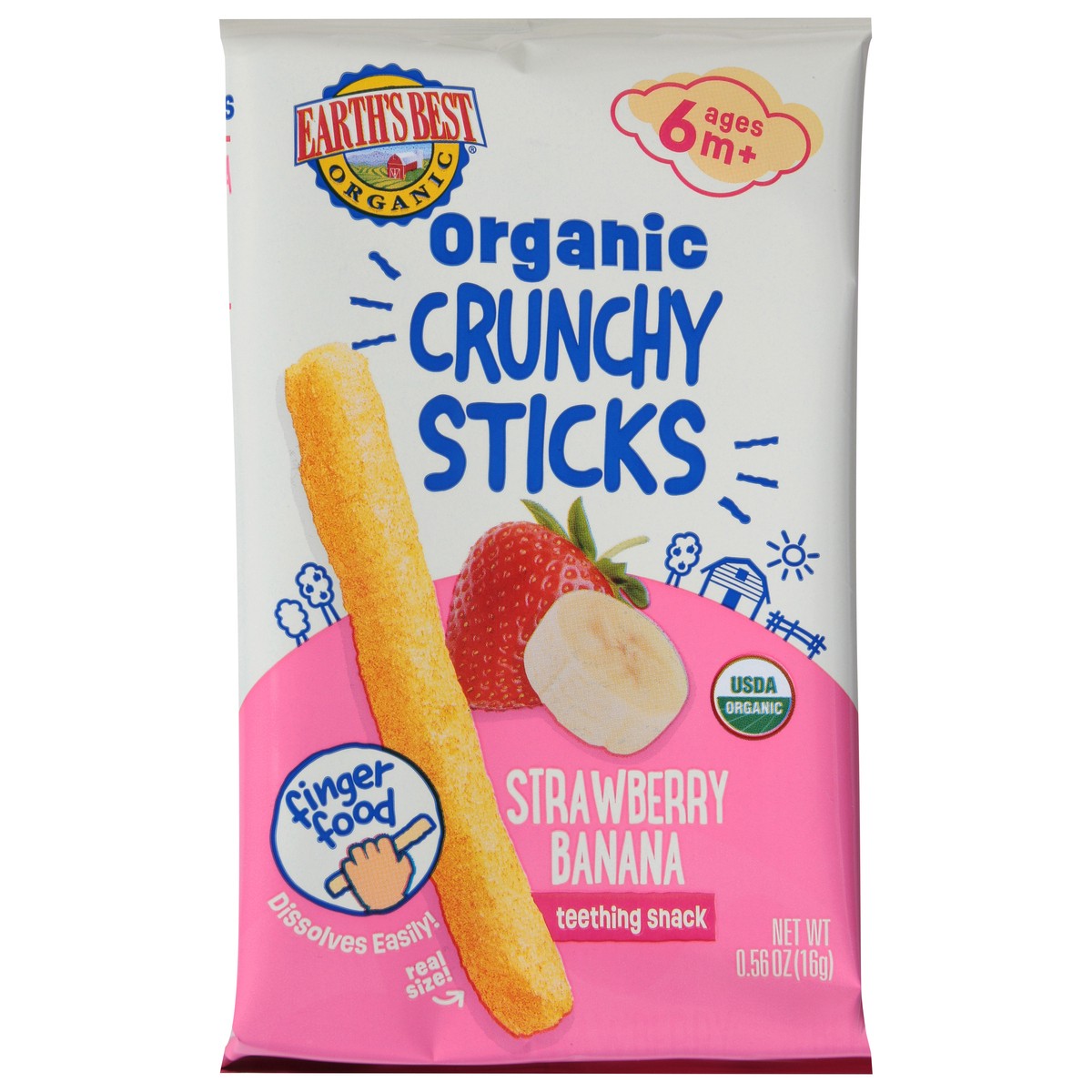 slide 1 of 9, Earth's Best Organic Strawberry Banana Crunchy Sticks, 0.56 oz