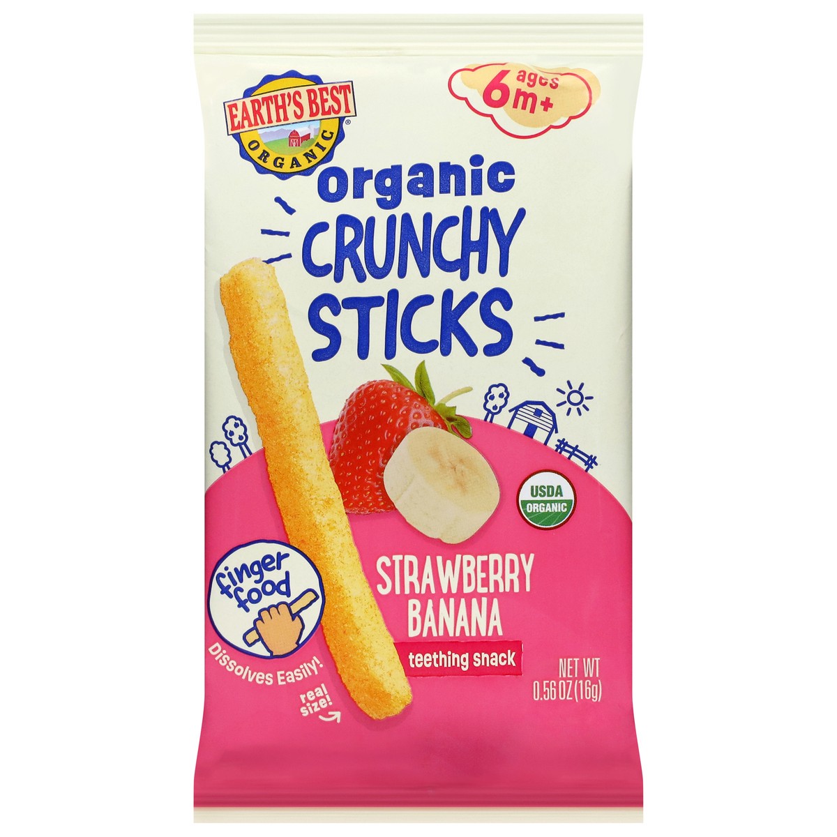 slide 1 of 9, Earth's Best Organic Crunchy Sticks Ages 6 m+ Strawberry Banana Teething Snack 0.56 oz, 0.56 oz