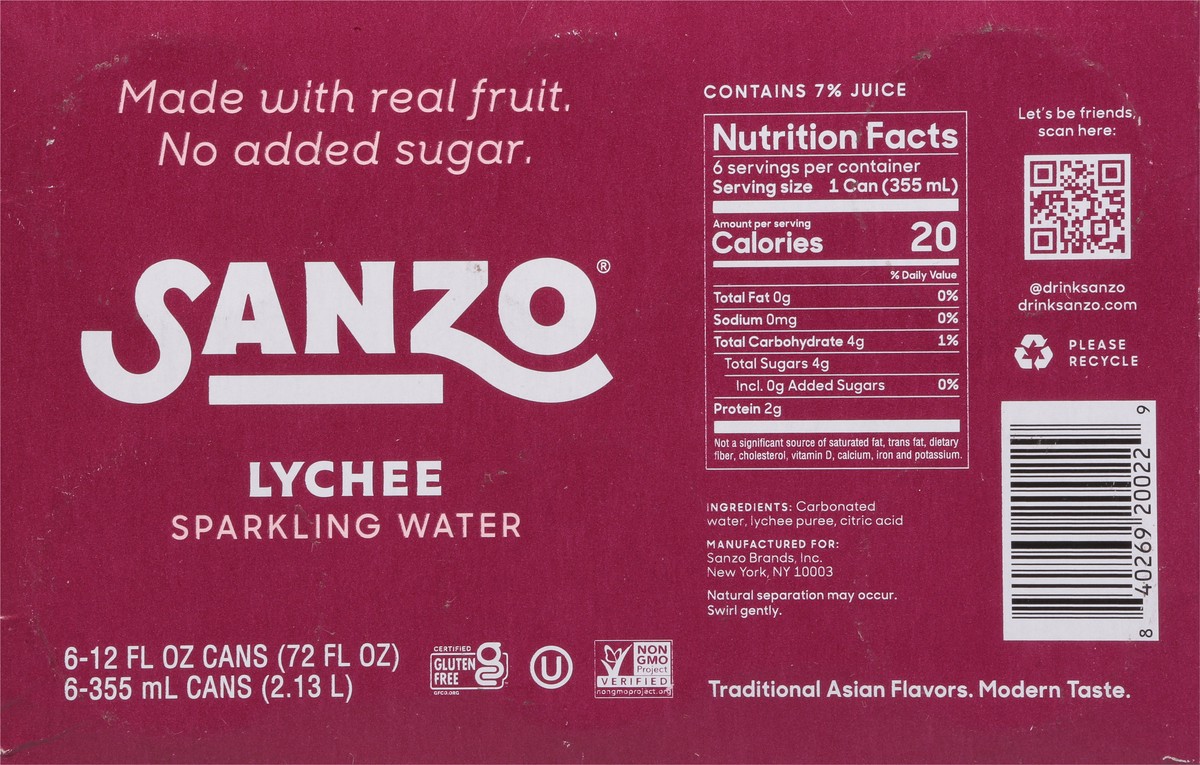 slide 3 of 9, Sanzo Sparkling Water Lychee - 6 ct, 6 ct