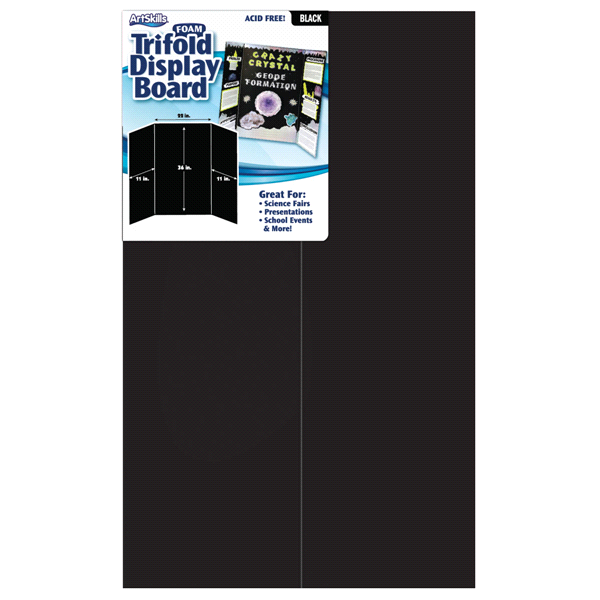 slide 1 of 1, ArtSkills Black Trifold Display Board, 22 in x 36 in