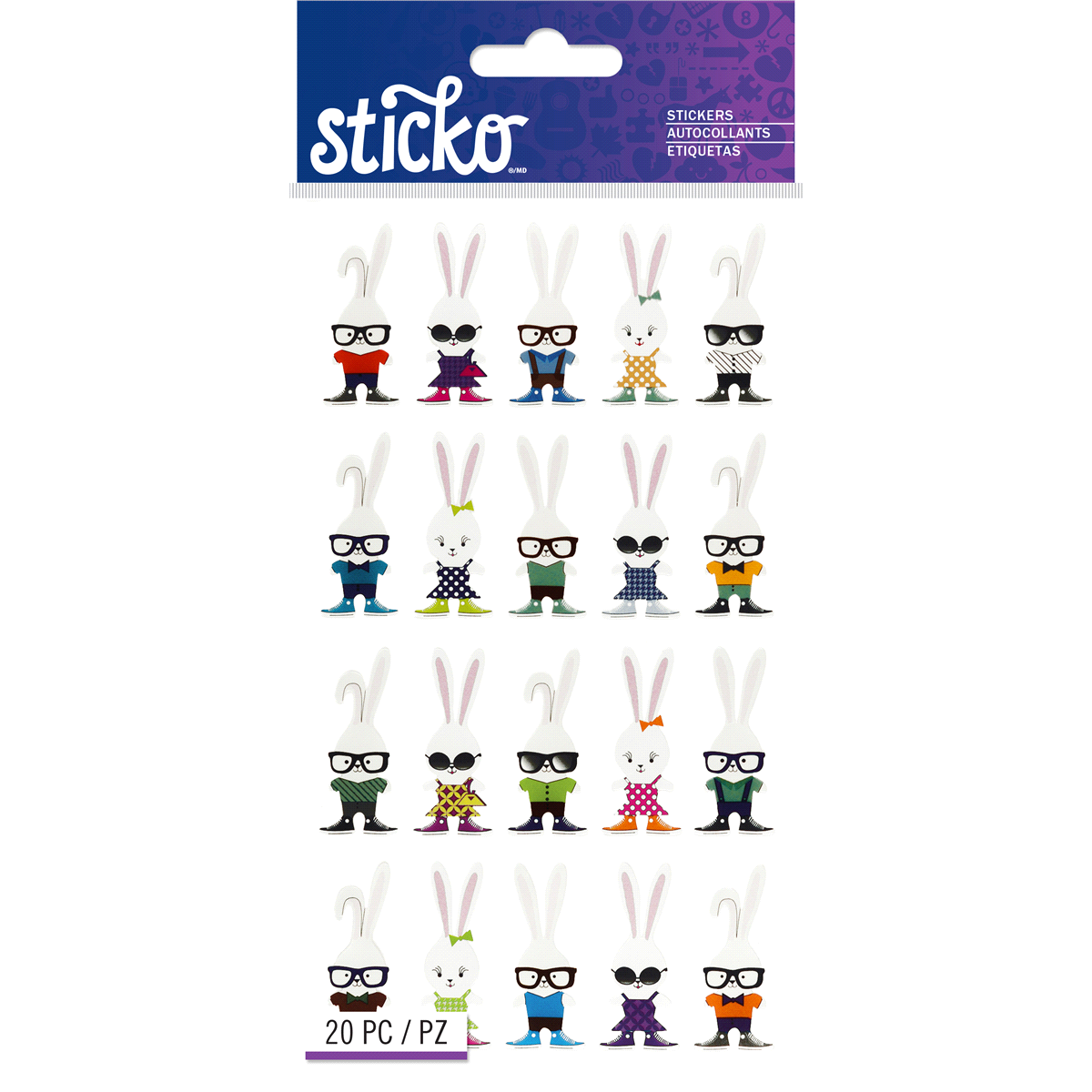 slide 1 of 1, Sticko Stickers Hipster Bunnies, 20 ct