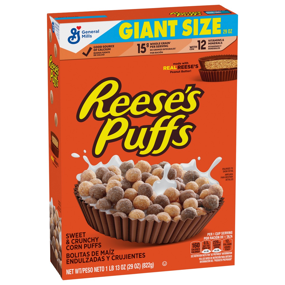 slide 10 of 14, Reese's Puffs REESE''S PUFFS Chocolatey Peanut Butter Cereal, Kid Breakfast Cereal, Giant Size, 29 oz, 29 oz