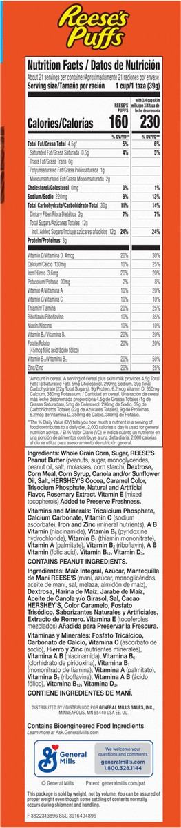 slide 2 of 14, Reese's Puffs REESE''S PUFFS Chocolatey Peanut Butter Cereal, Kid Breakfast Cereal, Giant Size, 29 oz, 29 oz