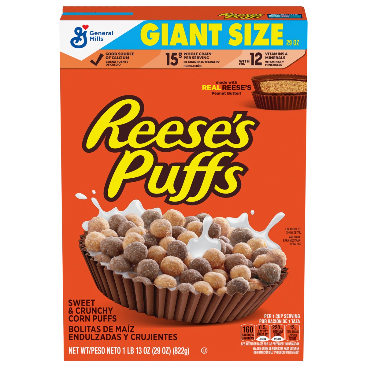 slide 3 of 14, Reese's Puffs REESE''S PUFFS Chocolatey Peanut Butter Cereal, Kid Breakfast Cereal, Giant Size, 29 oz, 29 oz