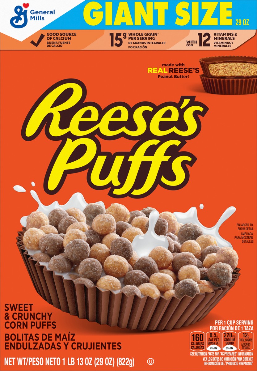 slide 7 of 14, Reese's Puffs REESE''S PUFFS Chocolatey Peanut Butter Cereal, Kid Breakfast Cereal, Giant Size, 29 oz, 29 oz