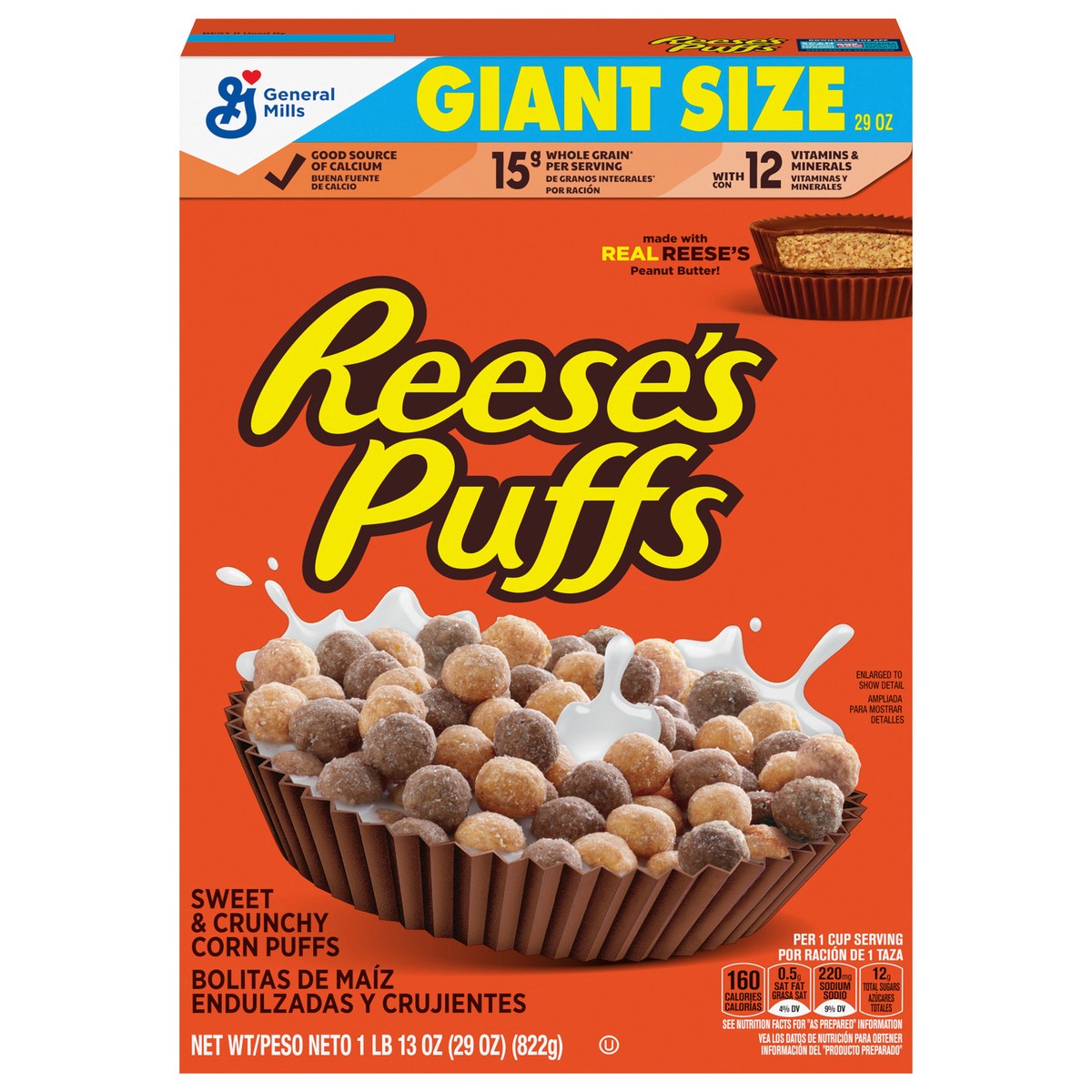 slide 1 of 14, Reese's Puffs REESE''S PUFFS Chocolatey Peanut Butter Cereal, Kid Breakfast Cereal, Giant Size, 29 oz, 29 oz