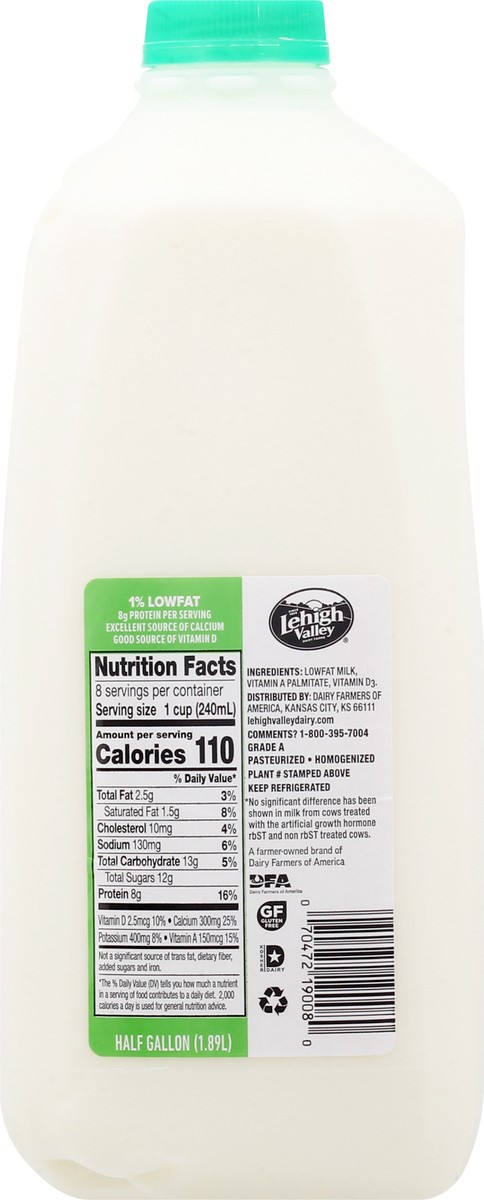 slide 6 of 9, Lehigh Valley Dairy Farms 1% Lowfat Milk 0.5 gal, 0.50 gal