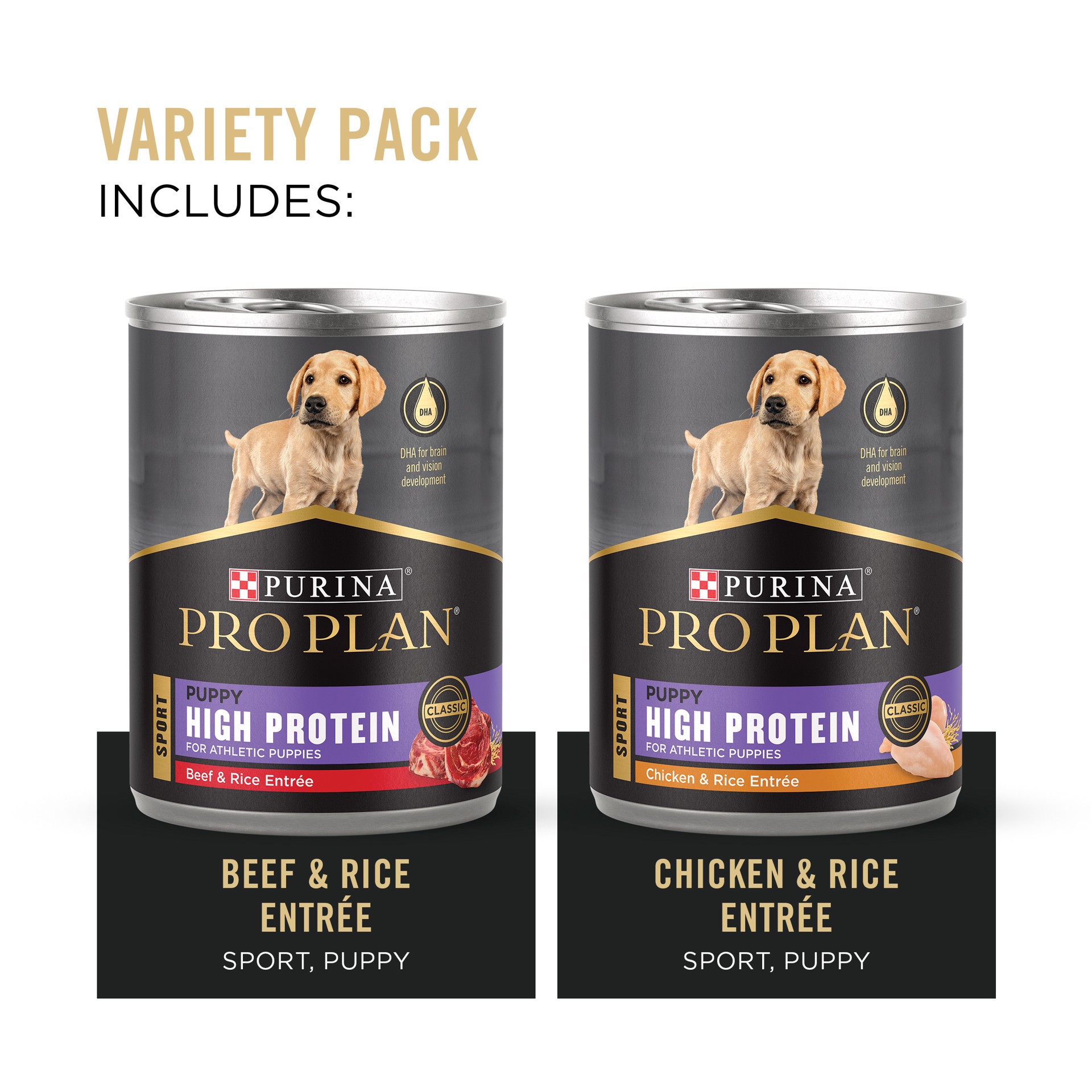 slide 5 of 9, Purina Pro Plan Sport High Protein Wet Puppy Food Beef and Rice Entree and Chicken and Rice Entree Variety Pack, 9.75 lb