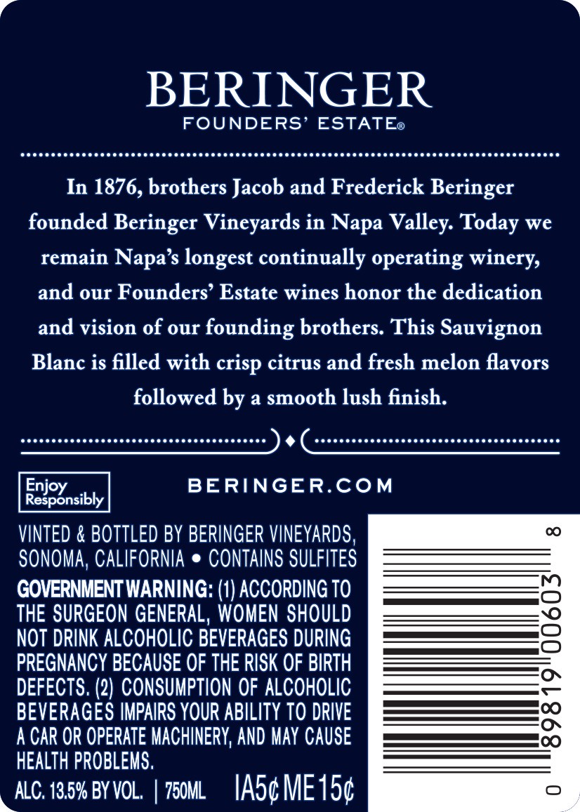 slide 2 of 4, Beringer Founders' Estate Sauvignon Blanc White Wine - 750ml, California, 750 ml