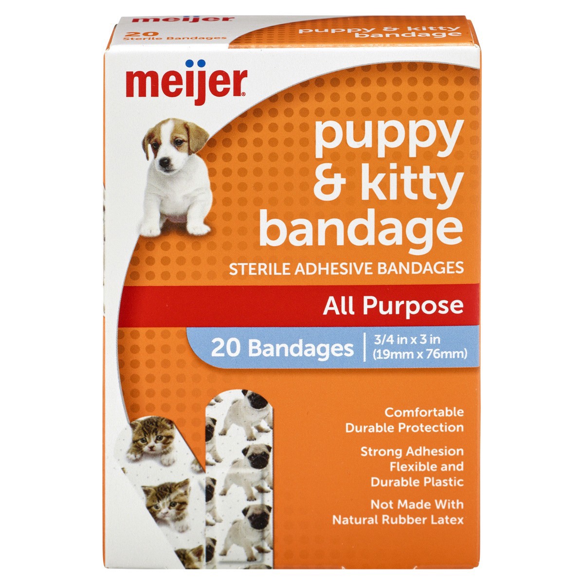 slide 1 of 5, Meijer Decorative Adhesive Bandages, Assorted Puppies and Kittens, 20 ct