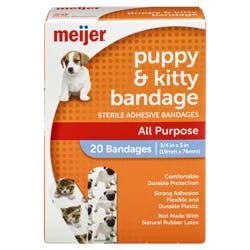 Meijer Decorative Adhesive Bandages, Assorted Puppies And Kittens, 20 Ct