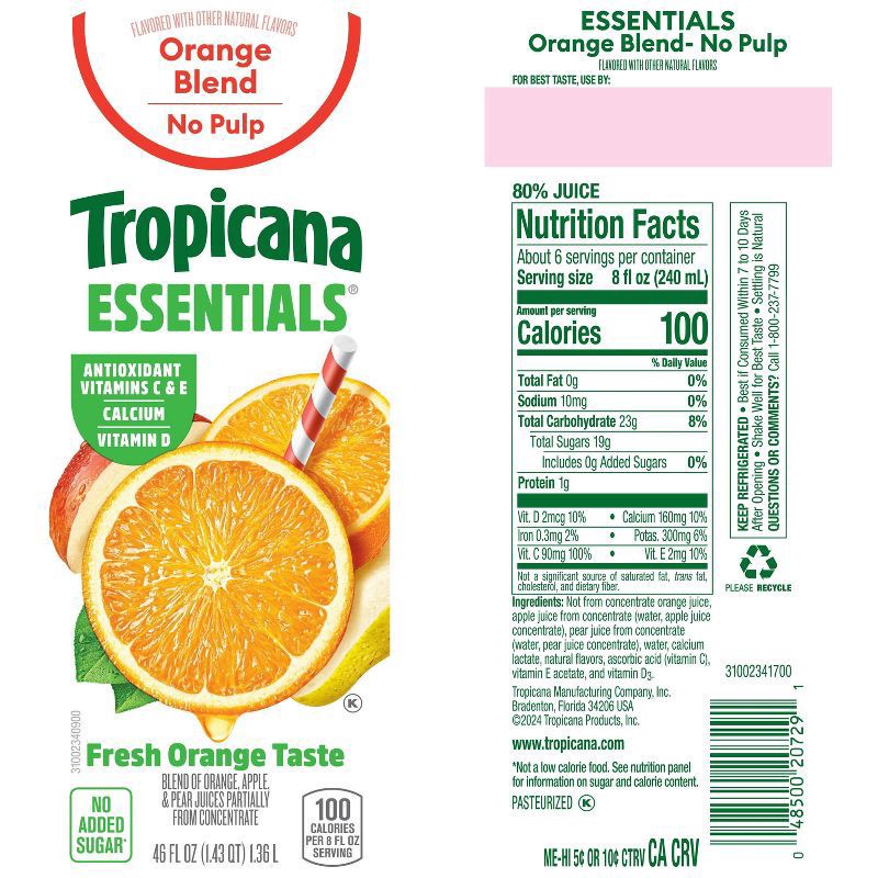 slide 2 of 3, Tropicana Essentials Orange Blend, 46 fl oz
