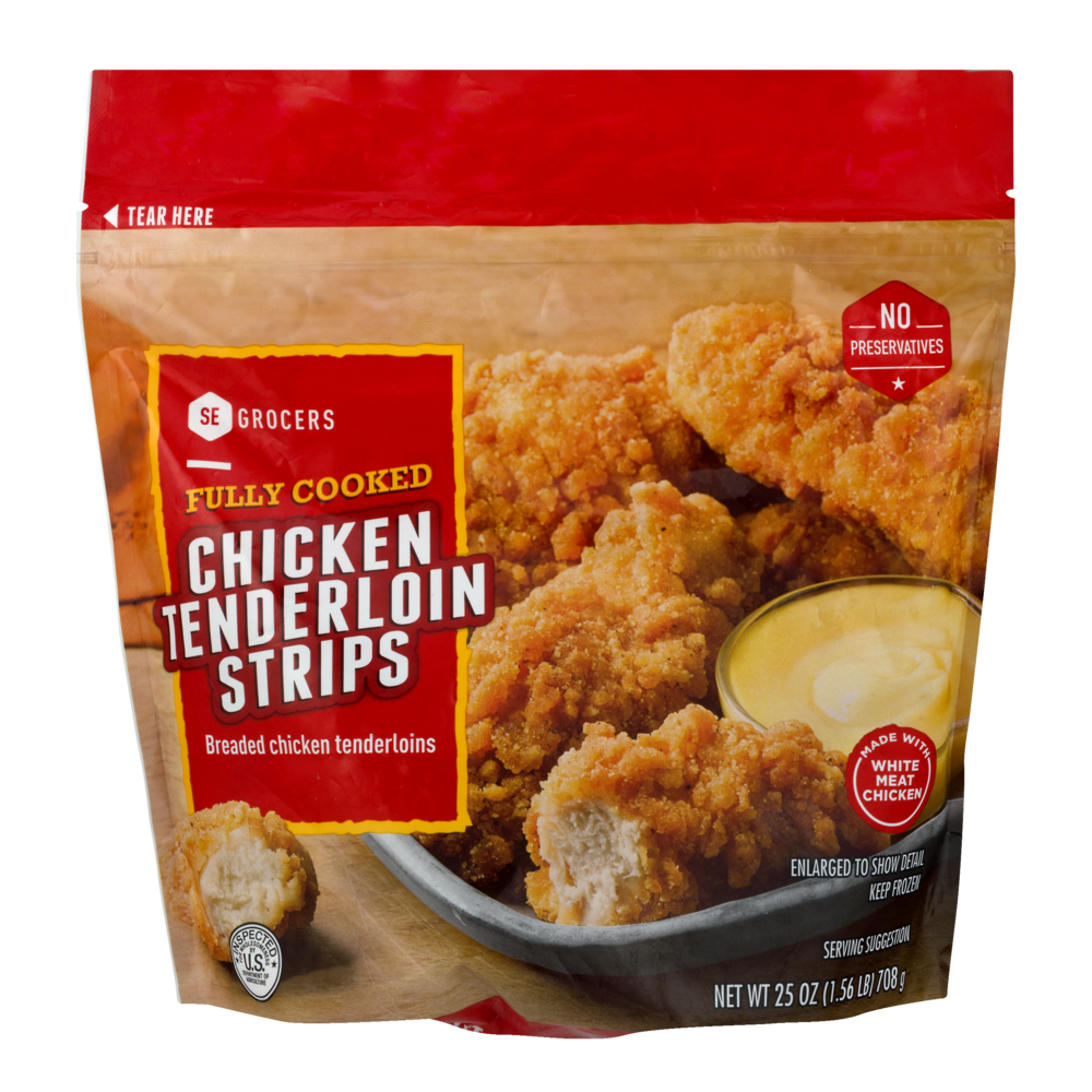 slide 1 of 1, SE Grocers Chicken Tenderloin Strips Fully Cooked, 25 oz