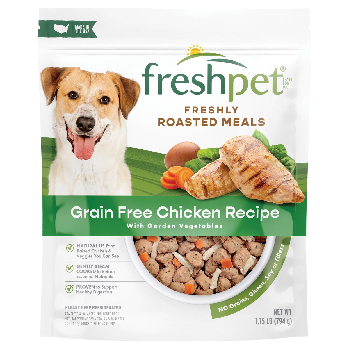 slide 1 of 3, Freshpet Freshly Roasted Meals Grain Free Chicken Recipe Dog Food 1.75 lb, 28 oz
