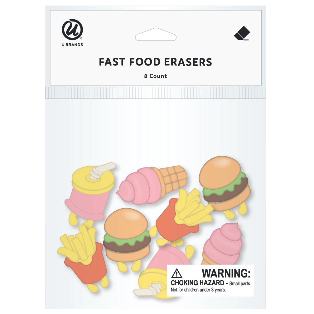 slide 1 of 1, U Brands Novelty Fast Food Shape Erasers, 8 ct