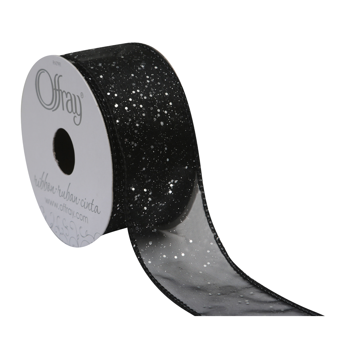 slide 1 of 1, Offray Ribbon Wcosmic Glitz Black 1.5X, 9 ft