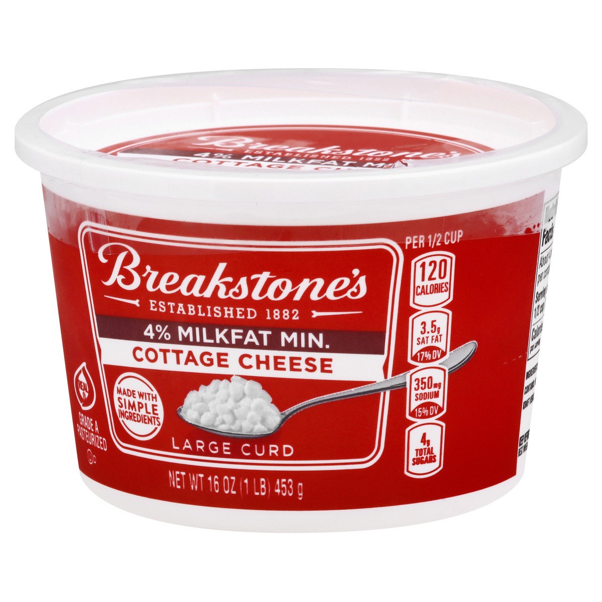 slide 8 of 11, Breakstone's Large Curd Cottage Cheese with 4% Milkfat, 16 oz Tub, 453 g