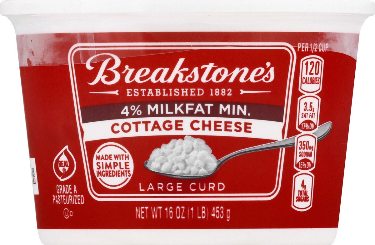 slide 9 of 11, Breakstone's Large Curd Cottage Cheese with 4% Milkfat, 16 oz Tub, 453 g