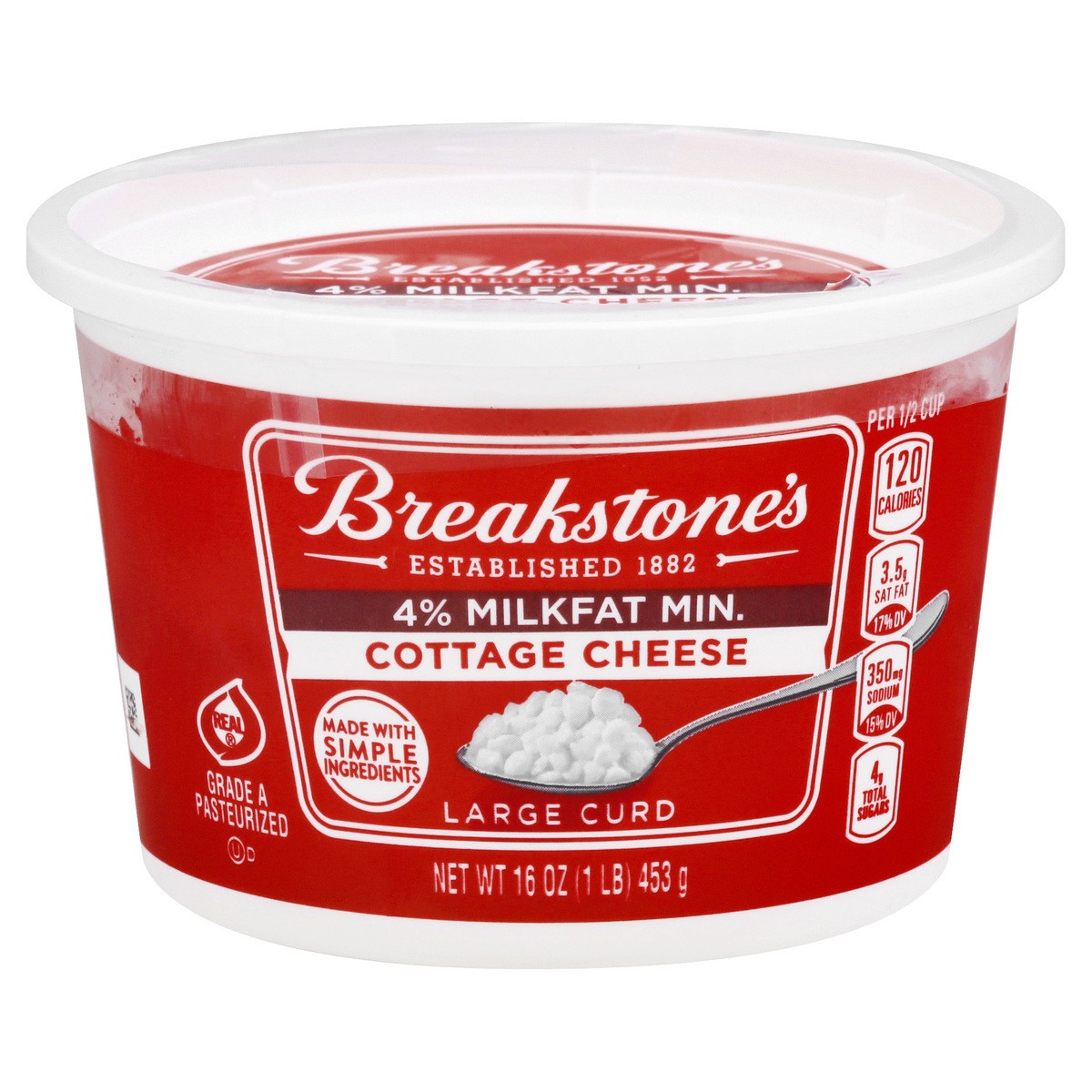 slide 5 of 11, Breakstone's Large Curd Cottage Cheese with 4% Milkfat, 16 oz Tub, 453 g