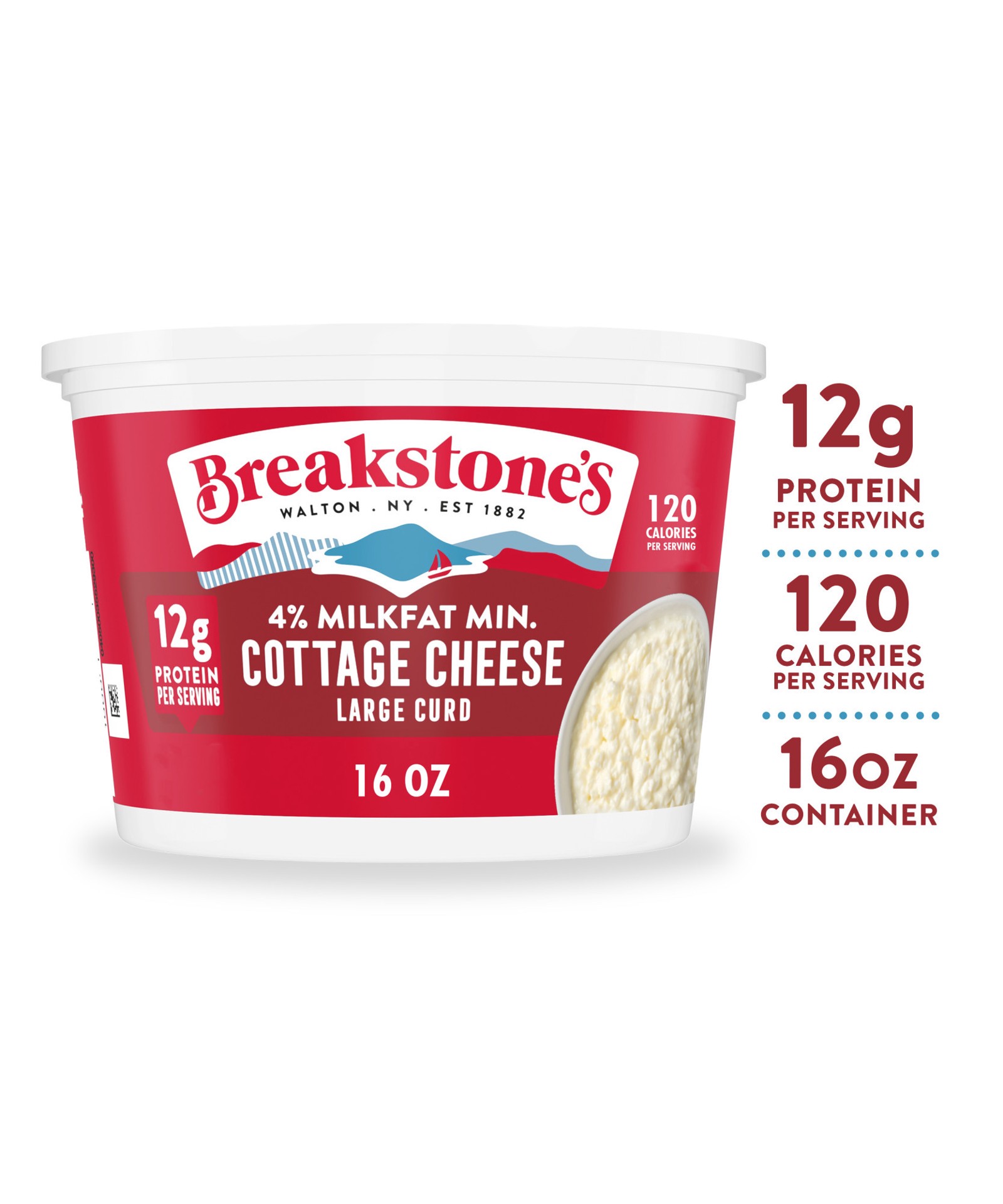 slide 1 of 11, Breakstone's Large Curd Cottage Cheese with 4% Milkfat, 16 oz Tub, 453 g