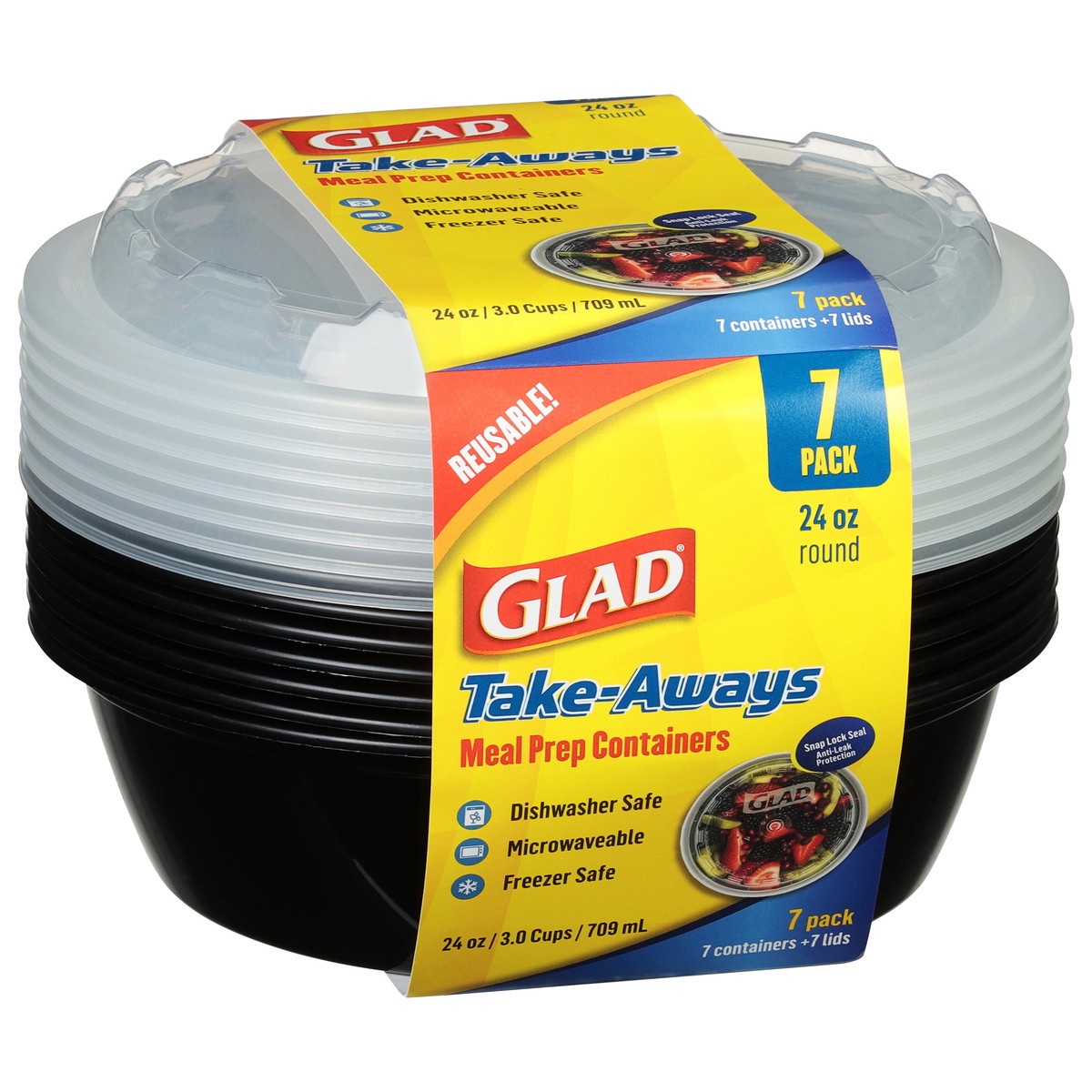 slide 3 of 11, Glad 24 Ounce Round Take-Aways Meal Prep Containers 7 ea, 7 ct