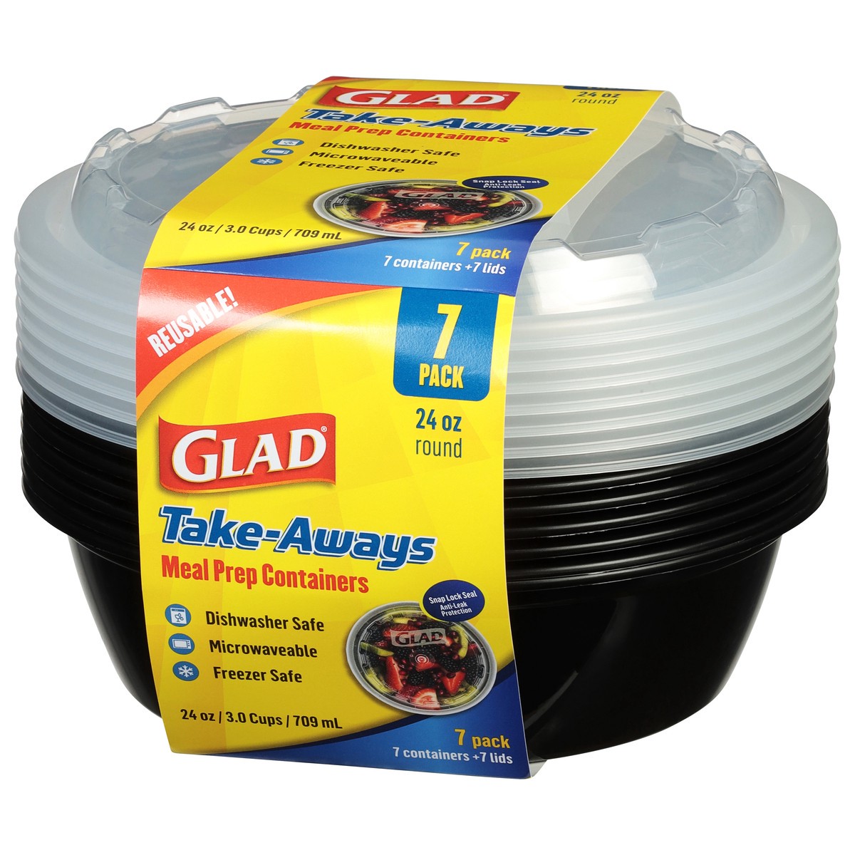 slide 10 of 11, Glad 24 Ounce Round Take-Aways Meal Prep Containers 7 ea, 7 ct