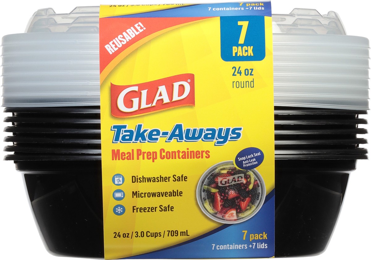slide 5 of 11, Glad 24 Ounce Round Take-Aways Meal Prep Containers 7 ea, 7 ct