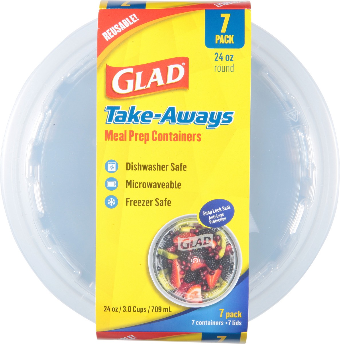 slide 11 of 11, Glad 24 Ounce Round Take-Aways Meal Prep Containers 7 ea, 7 ct