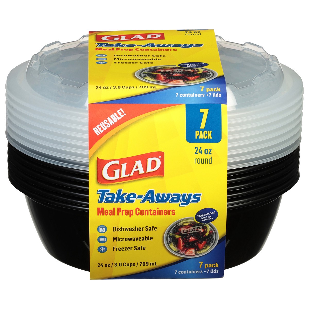 slide 9 of 11, Glad 24 Ounce Round Take-Aways Meal Prep Containers 7 ea, 7 ct