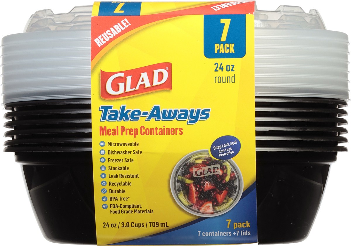 slide 8 of 11, Glad 24 Ounce Round Take-Aways Meal Prep Containers 7 ea, 7 ct
