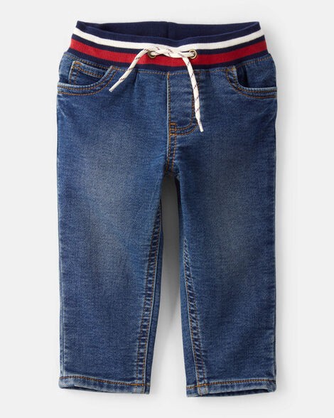 slide 1 of 3, Baby Boy Varsity Waistband Denim Jeans Navy 24M, 1 ct